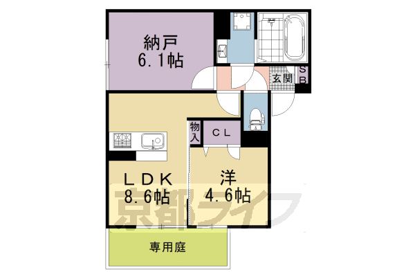 1SLDK:洋4.6×納6.1×LDK8.6(44.24㎡)