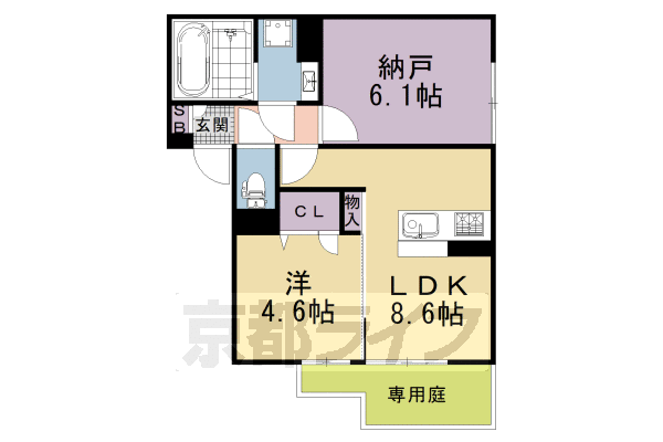 1SLDK:洋4.6×納6.1×LDK8.6(44.24㎡)