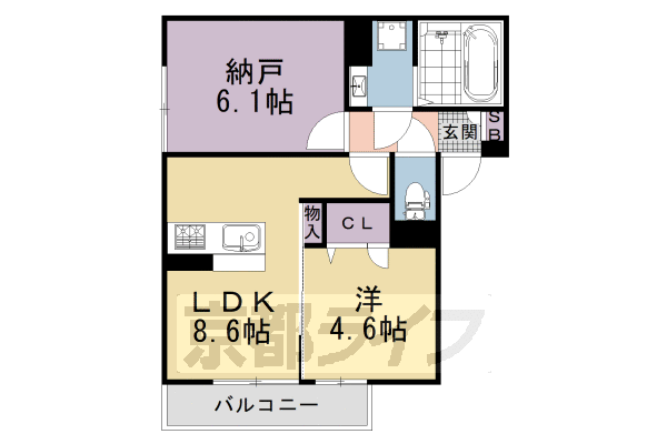 1SLDK:洋4.5×納6.1×LDK8.6(44.24㎡)
