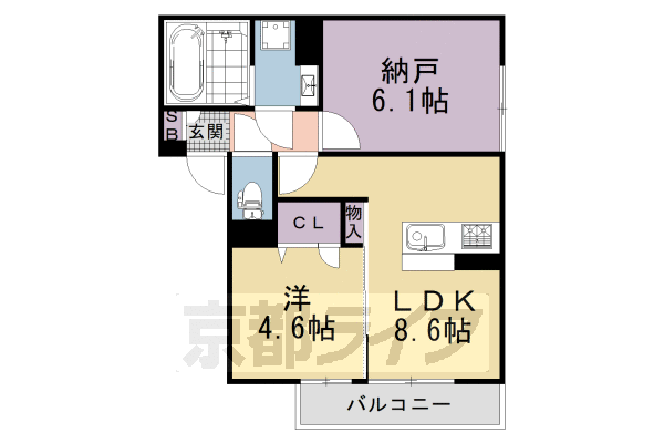 1SLDK:洋4.6×納6.1×LDK8.6(44.24㎡)