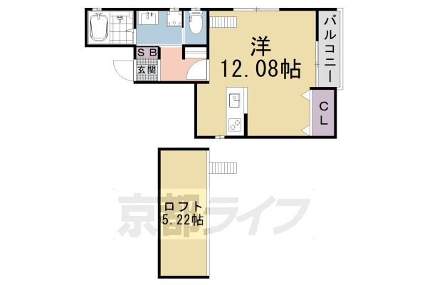 ■ワンルーム：洋12.08×ロフト5.22(31.72 ㎡)