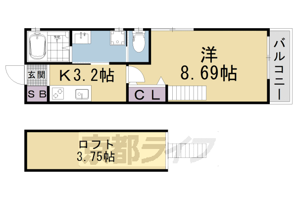 ■1K：洋8.69×K3.2×ロフト3.75(29.29 ㎡)