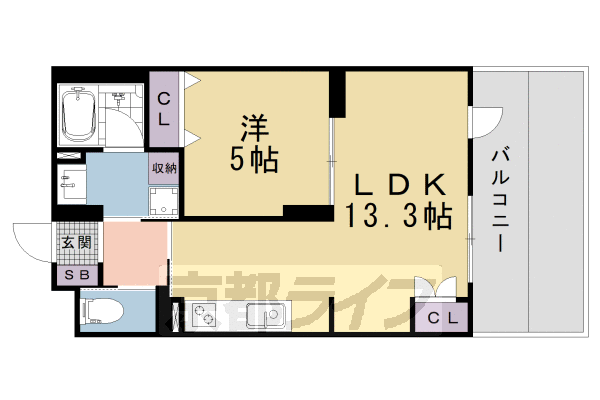 ■1LDK：洋5.0×LDK13.3(42.68 ㎡)