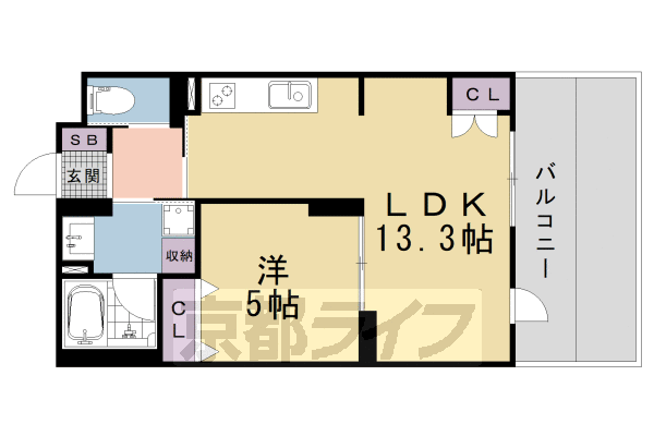 ■1LDK：洋5.0×LDK13.3(42.68 ㎡)