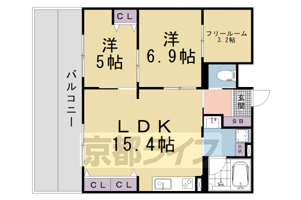 ■2SLDK：洋6.9×洋5.0×納3.2×LDK15.4(63.99 ㎡)