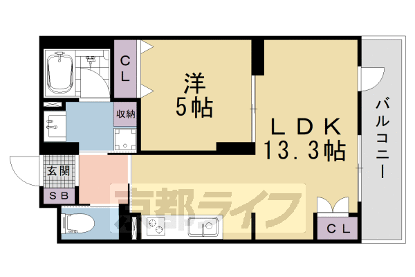 ■1LDK：洋5.0×LDK13.3(42.68 ㎡)