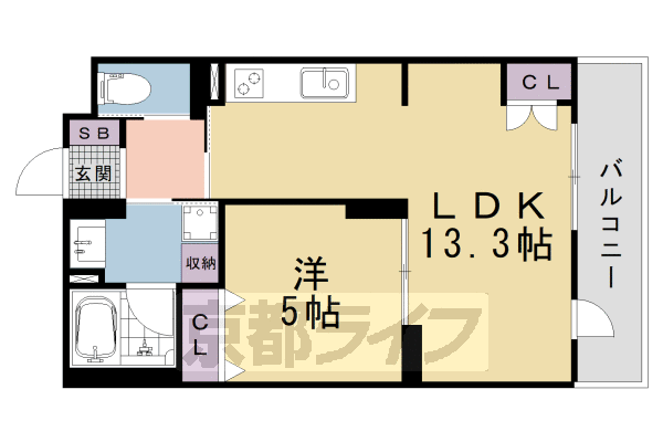 ■1LDK：洋5.0×LDK13.3(42.68 ㎡)