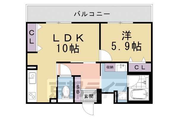 ■1LDK：洋5.9×LDK10.0(42.66 ㎡)