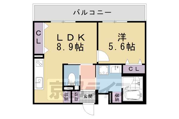 ■1LDK：洋5.6×LDK8.9(38.66 ㎡)