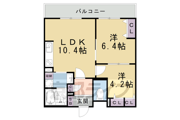 ■2LDK：洋4.2×洋6.4×LDK10.4(49.4 ㎡)