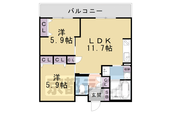■2LDK：洋5.9×洋5.9×LDK11.7(52.44 ㎡)