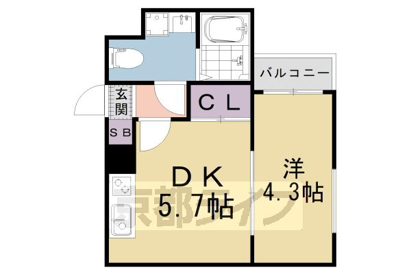 1DK：洋4.3×DK5.7（25.15 ㎡）