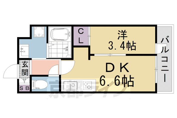 1DK：洋4.3×DK5.7（25.15 ㎡）
