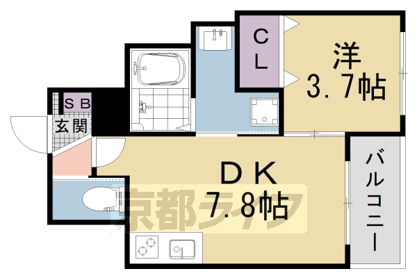 1DK:洋3.7×DK7.8(27.98㎡)