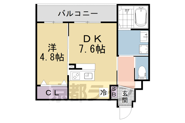 1DK：洋4.8×DK7.6(33.41㎡)