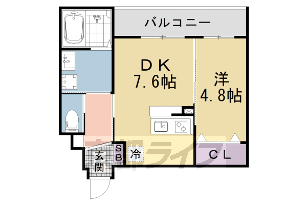 1DK：洋4.8×DK7.6(33.41㎡)