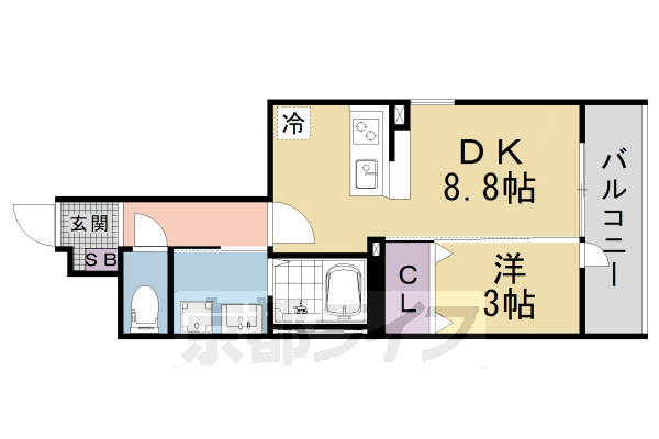 1DK：洋3.0×DK8.8(31.87㎡)