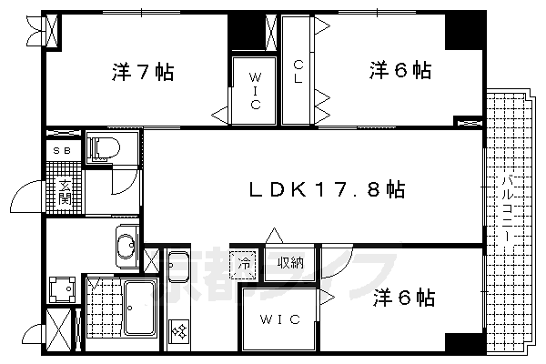 3LDK：洋7×洋6×洋6×LDK17.8（82.08 ㎡）