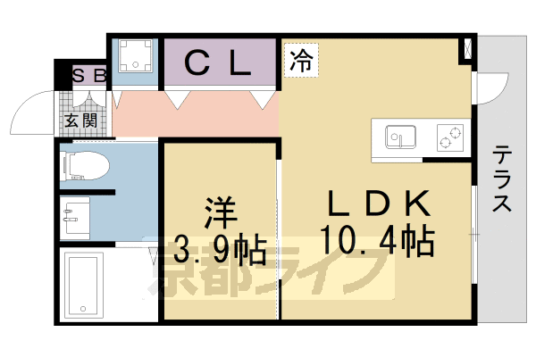 ■1LDK：洋3.9×LDK10.4(33 ㎡)