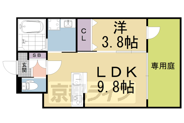 ■1LDK：洋3.8×LDK9.8(33 ㎡)