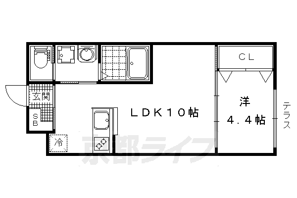 ■1LDK：洋4.4×LDK10(33.07 ㎡)