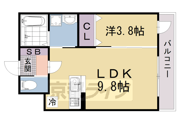 ■1LDK：洋3.8×LDK9.8(33 ㎡)