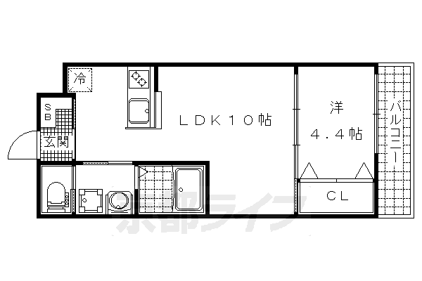 ■1LDK：洋4.4×LDK10(33.07 ㎡)