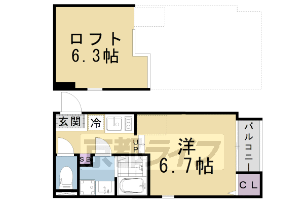 ■ワンルーム：洋6.7×ロフト6.3(21.93 ㎡)