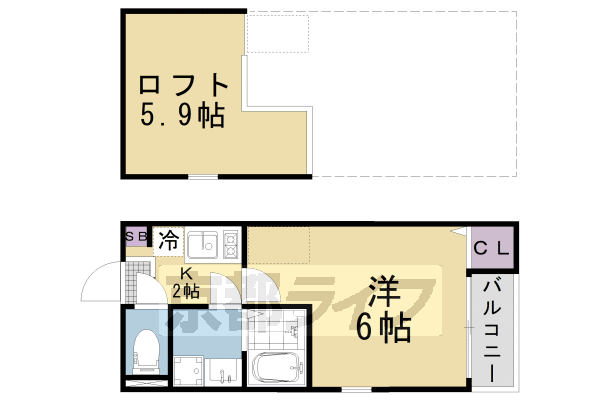 ■1K：洋6×K2×ロフト5.9(20.17 ㎡)