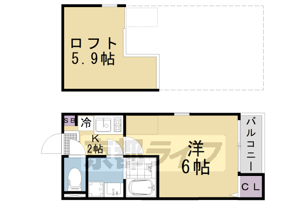 ■1K：洋6×K2×ロフト5.9(20.17 ㎡)