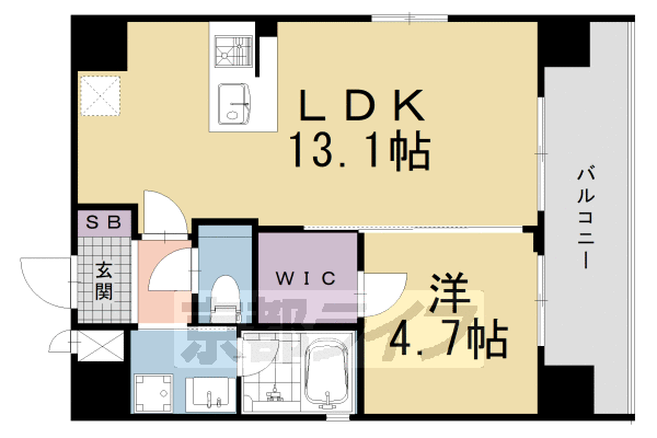 ■1LDK：洋4.7×LDK13.1(40.71㎡)