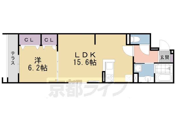 1LDK：洋6.2×LDK15.6(51.48㎡)